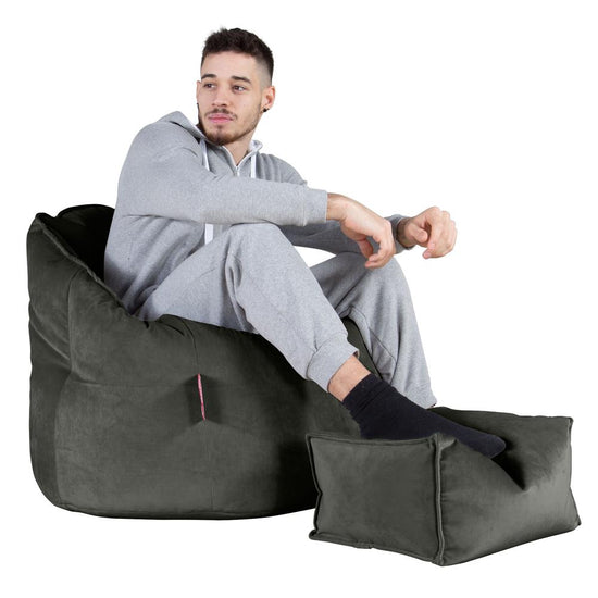 LOUNGE PUG, Poltrona Sacco 'Abbraccio', Pouf, Velluto - Grafite