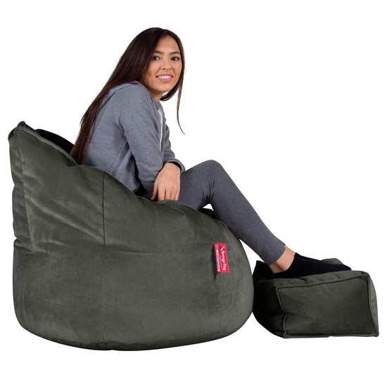 LOUNGE PUG, Poltrona Sacco 'Abbraccio', Pouf, Velluto - Grafite