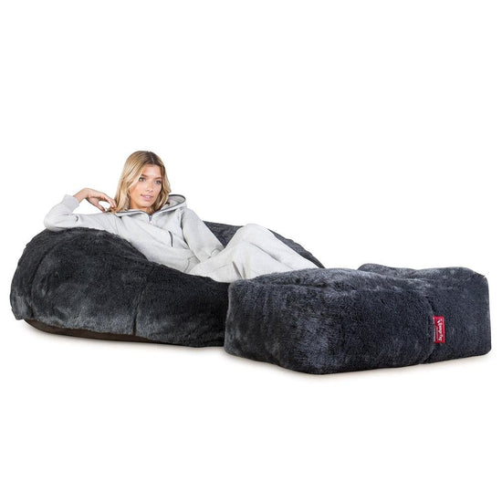 LOUNGE PUG - Pouf Divano - Sacco - Finta Pelliccia - Nero