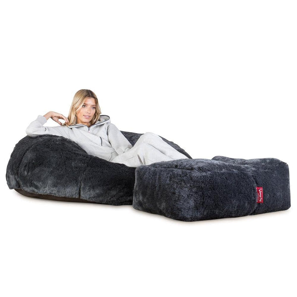 LOUNGE PUG - Pouf Divano - Sacco - Finta Pelliccia - Nero