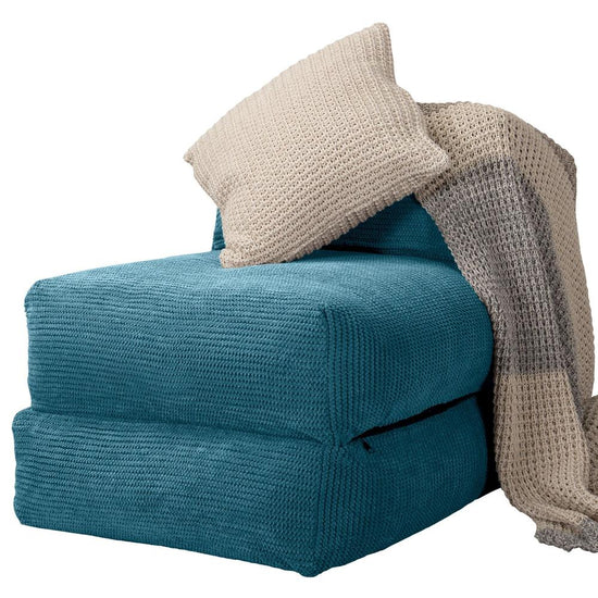 Lounge Pug, Avery, Poltrona Futon, Singolo, Pompon Egeo Blu