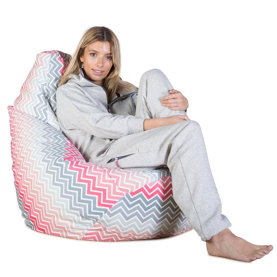 LOUNGE PUG - Poltrona Sacco Pouf 'Gioco' - Stampa Geometrica - Chevron Rosa