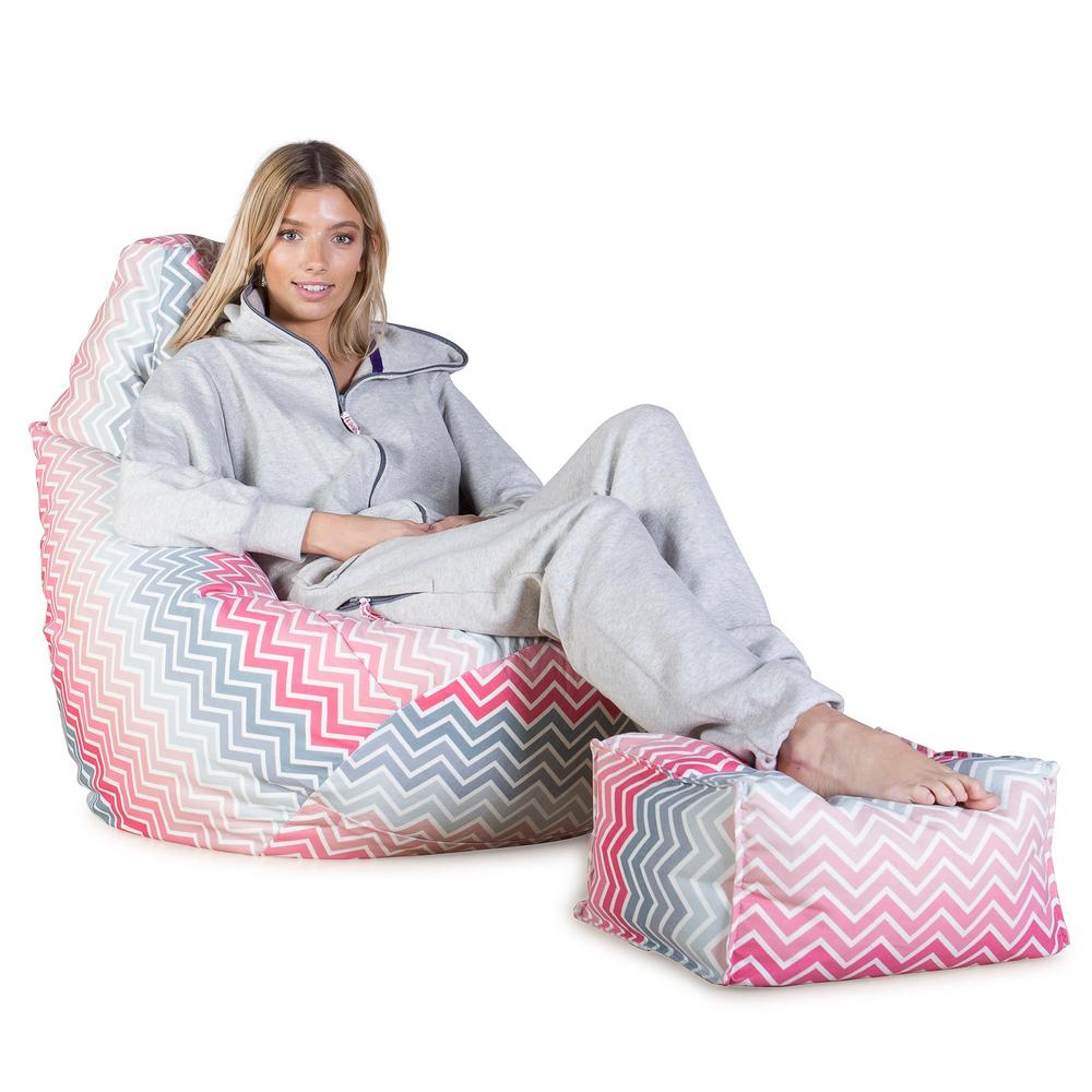 LOUNGE PUG - Poltrona Sacco Pouf 'Gioco' - Stampa Geometrica - Chevron Rosa