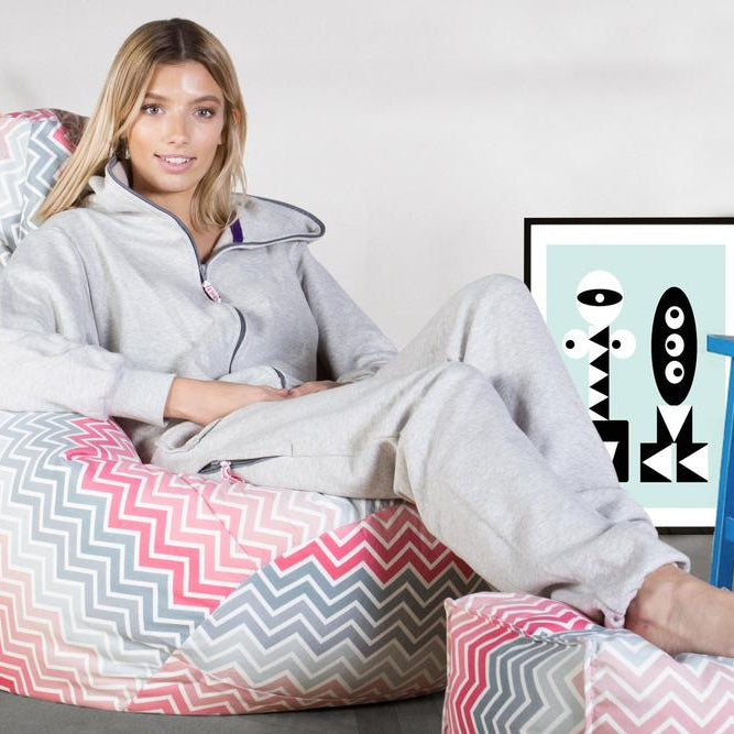 LOUNGE PUG - Poltrona Sacco Pouf 'Gioco' - Stampa Geometrica - Chevron Rosa