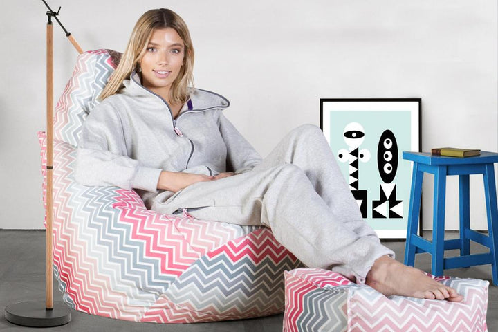 LOUNGE PUG - Poltrona Sacco Pouf 'Gioco' - Stampa Geometrica - Chevron Rosa