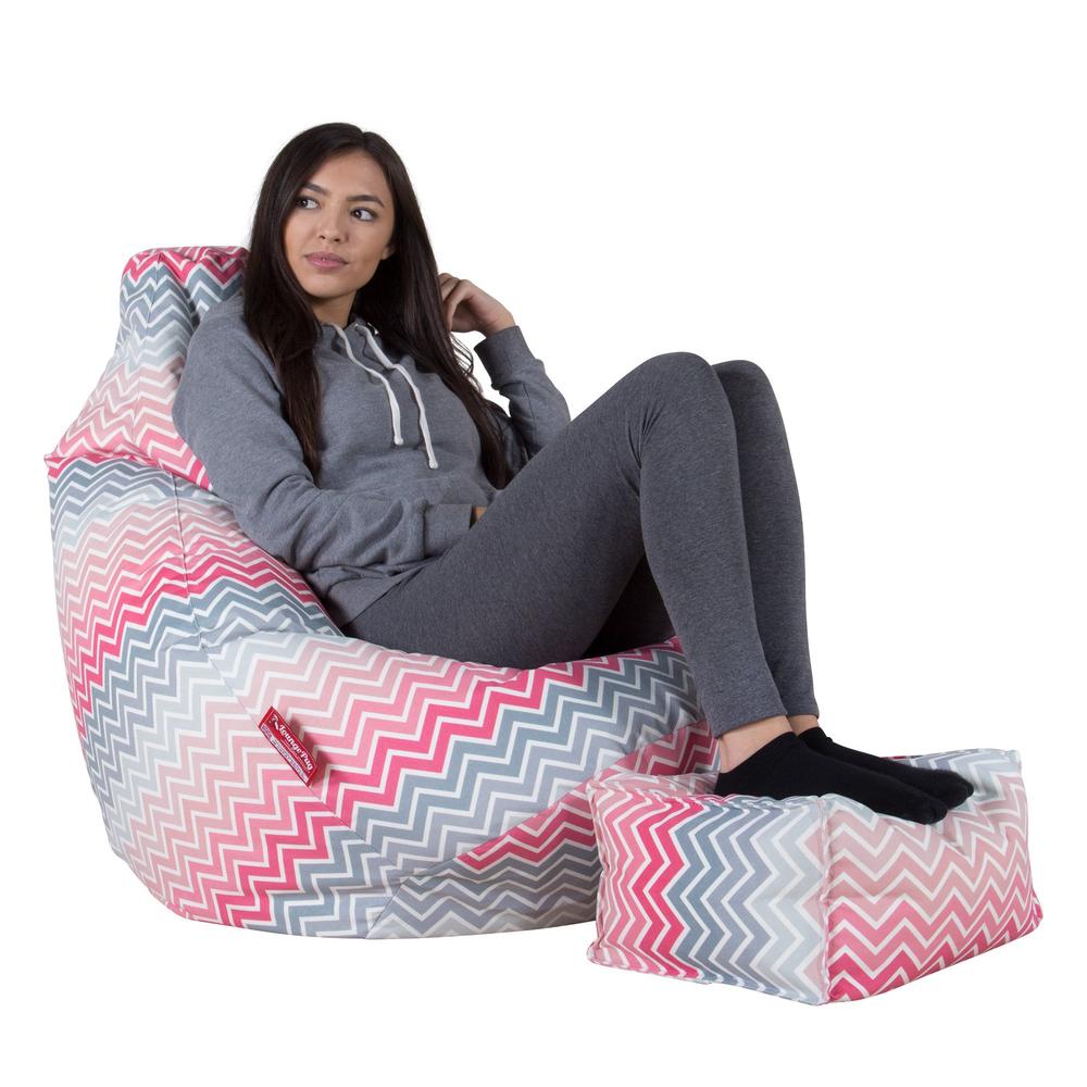 LOUNGE PUG - Poltrona Sacco Pouf 'Gioco' - Stampa Geometrica - Chevron Rosa