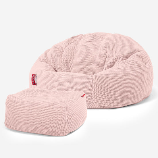 LOUNGE PUG, Poltrona Sacco 'Classico',  Ellos Lavorato a Maglia - Rosa baby