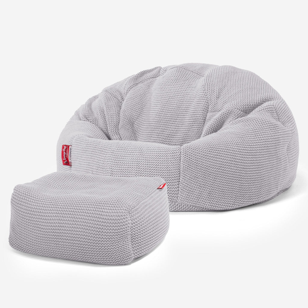 LOUNGE PUG, Poltrona Sacco 'Classico',  Ellos Lavorato a Maglia -  Grigio chiaro