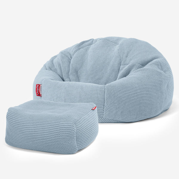 LOUNGE PUG, Poltrona Sacco 'Classico',  Ellos Lavorato a Maglia - Blu nebbioso