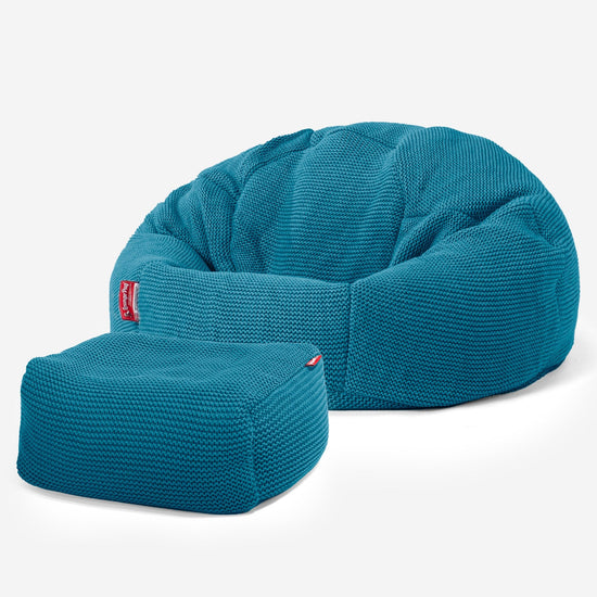 LOUNGE PUG, Poltrona Sacco 'Classico',  Ellos Lavorato a Maglia - Blu petrolio