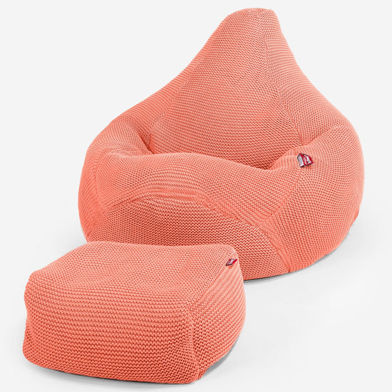 LOUNGE PUG - Poltrona Sacco Pouf 'Gioco' - Ellos Lavorato a Maglia Corallo