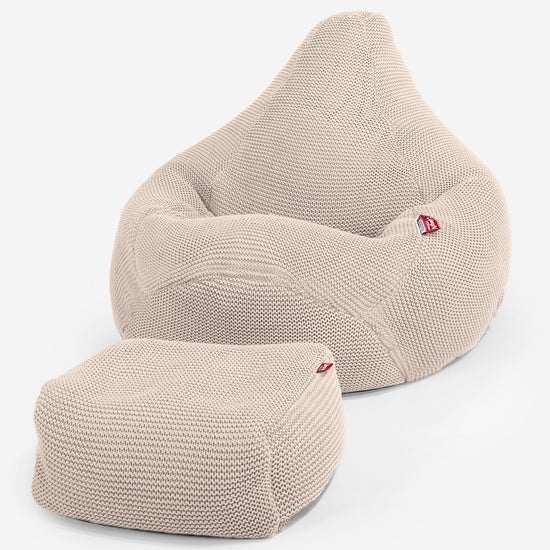 LOUNGE PUG - Poltrona Sacco Pouf 'Gioco' - Ellos Lavorato a Maglia Panna