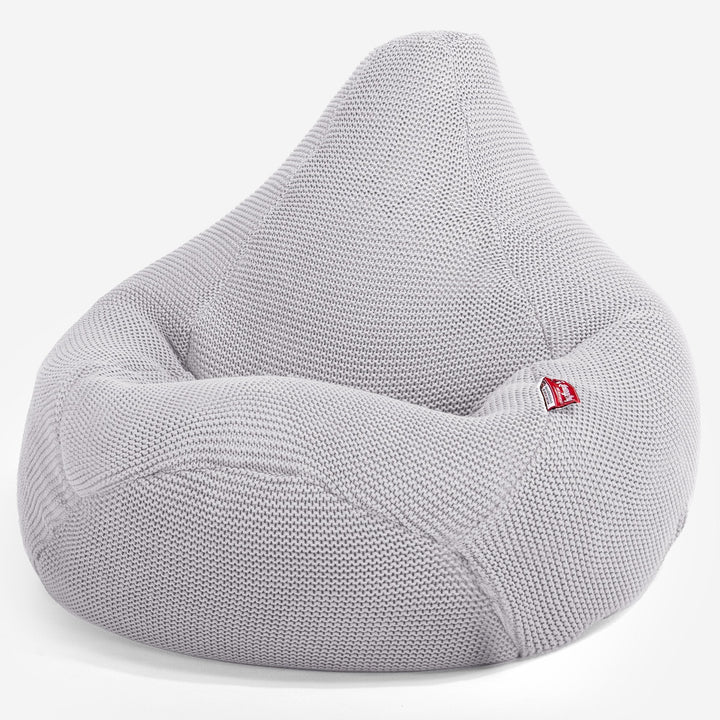 LOUNGE PUG - Poltrona Sacco Pouf 'Gioco' - Ellos Lavorato a Maglia Grigio chiaro