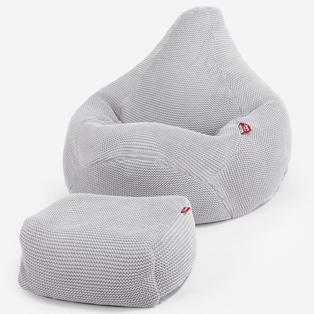 LOUNGE PUG - Poltrona Sacco Pouf 'Gioco' - Ellos Lavorato a Maglia Grigio chiaro