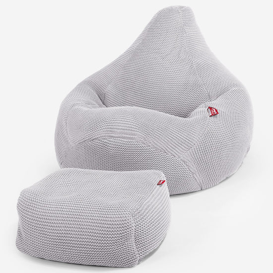 LOUNGE PUG - Poltrona Sacco Pouf 'Gioco' - Ellos Lavorato a Maglia Grigio chiaro