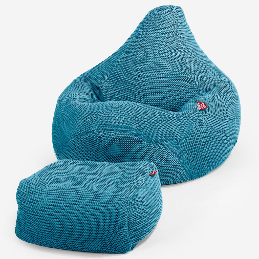 LOUNGE PUG - Poltrona Sacco Pouf 'Gioco' - Ellos Lavorato a Maglia Blu petrolio