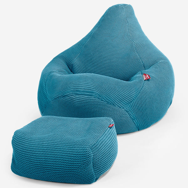 LOUNGE PUG - Poltrona Sacco Pouf 'Gioco' - Ellos Lavorato a Maglia Blu petrolio
