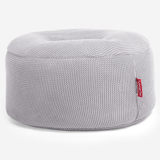 LOUNGE PUG - Pouf Rotondo - Ellos Lavorato a Maglia Grigio chiaro