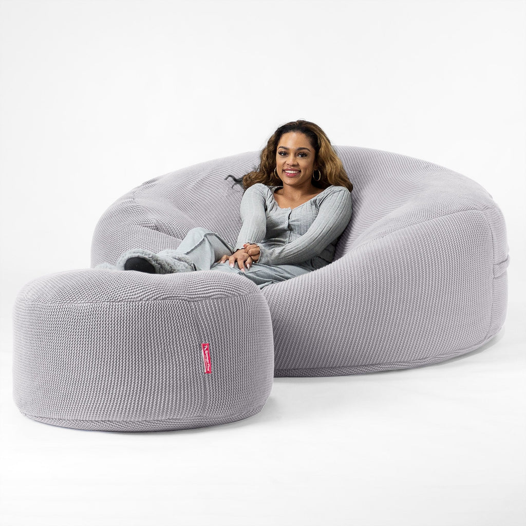 LOUNGE PUG - Pouf Sacco Gigante XXXL 'Mega Mammut' - Ellos Lavorato a Maglia Grigio chiaro