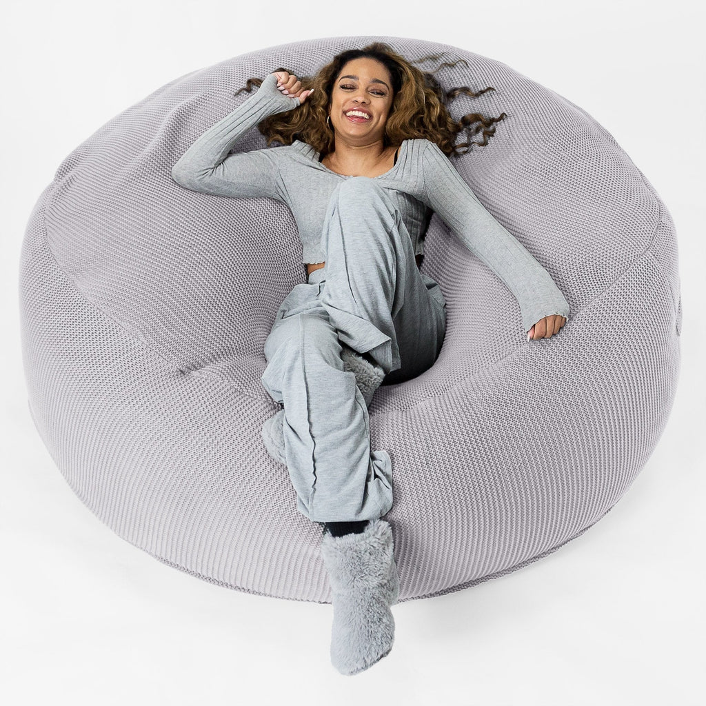 LOUNGE PUG - Pouf Sacco Gigante XXXL 'Mega Mammut' - Ellos Lavorato a Maglia Grigio chiaro