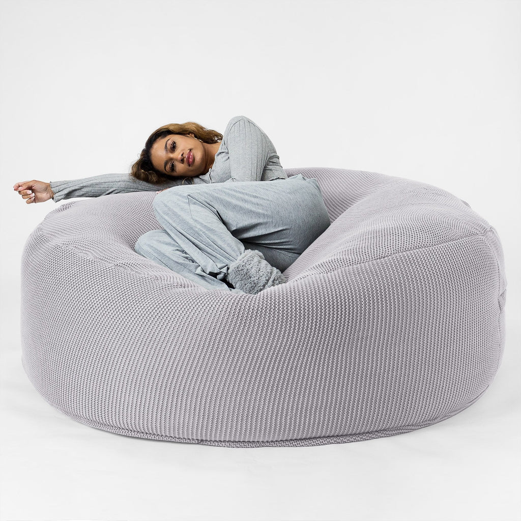 LOUNGE PUG - Pouf Sacco Gigante XXXL 'Mega Mammut' - Ellos Lavorato a Maglia Grigio chiaro