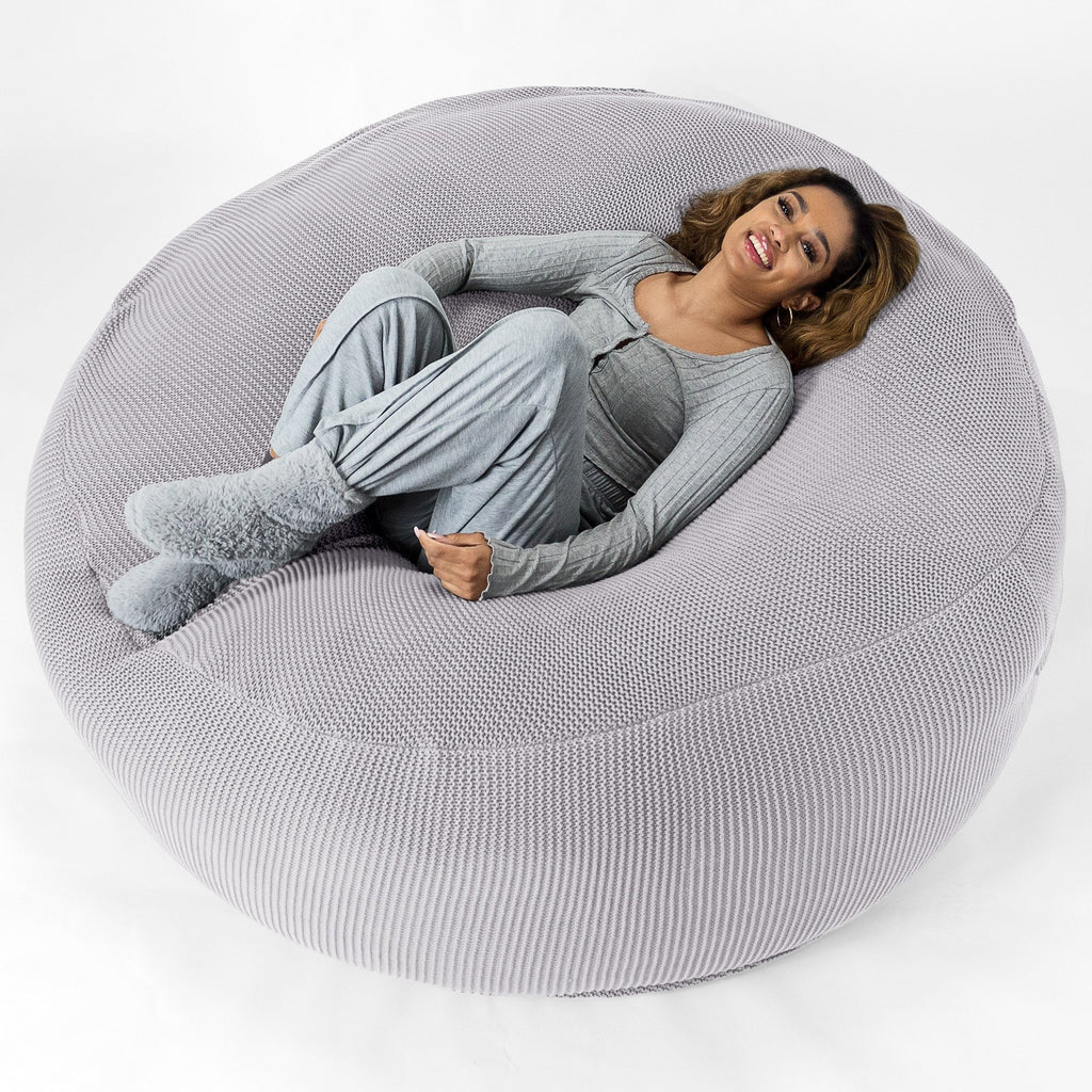 LOUNGE PUG - Pouf Sacco Gigante XXXL 'Mega Mammut' - Ellos Lavorato a Maglia Grigio chiaro