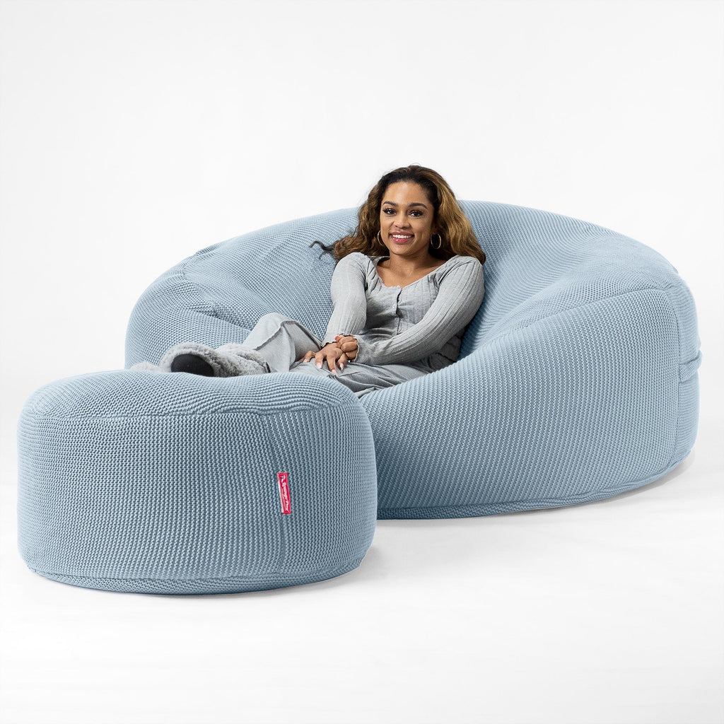 LOUNGE PUG - Pouf Sacco Gigante XXXL 'Mega Mammut' - Ellos Lavorato a Maglia Blu nebbioso