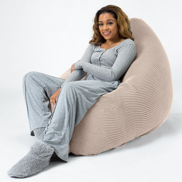 LOUNGE PUG - Cuscino Pouf Sacco XL - Ellos Lavorato a Maglia Panna