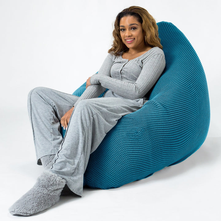 LOUNGE PUG - Cuscino Pouf Sacco XL - Ellos Lavorato a Maglia Blu petrolio