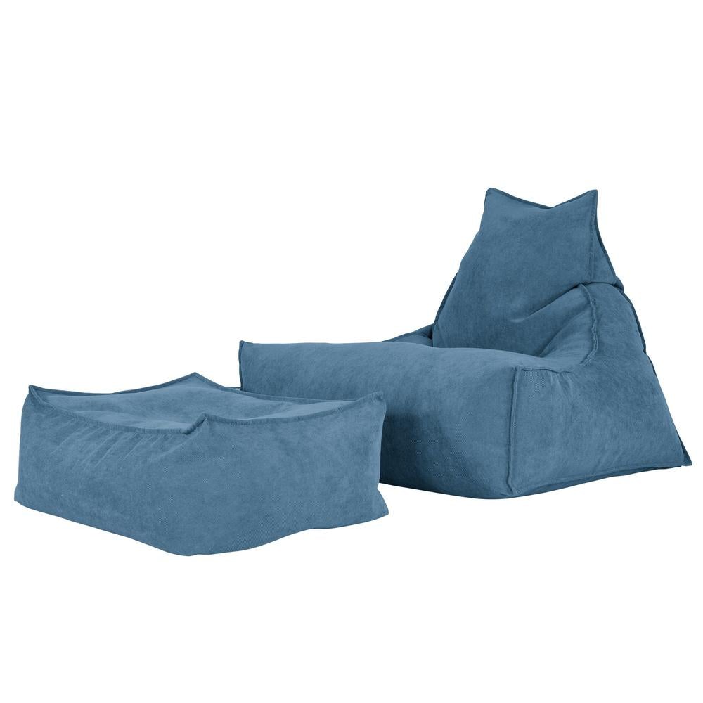 LOUNGE PUG, Pouf Poggiapiedi Gigante, Tessuto a Griglia - Egeo Blu