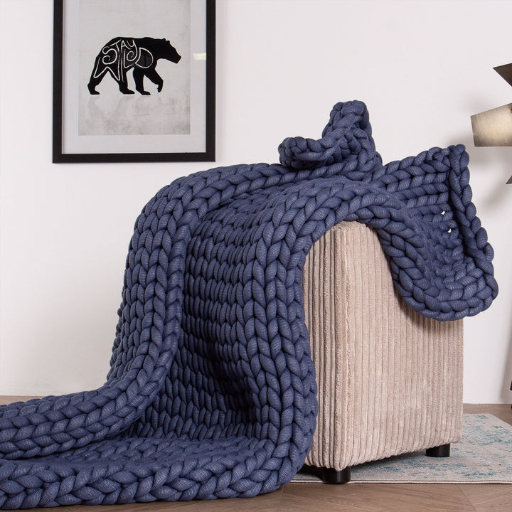 Lounge Pug - Coperta Ponderata per Adulti - Calmante per l'ansia - Lavorazione a maglia grossa Blu scuro - 5 KG 135 x 150 cm