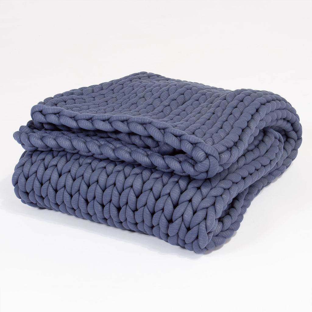 Lounge Pug - Coperta Ponderata per Adulti - Calmante per l'ansia - Lavorazione a maglia grossa Blu scuro - 5 KG 135 x 150 cm