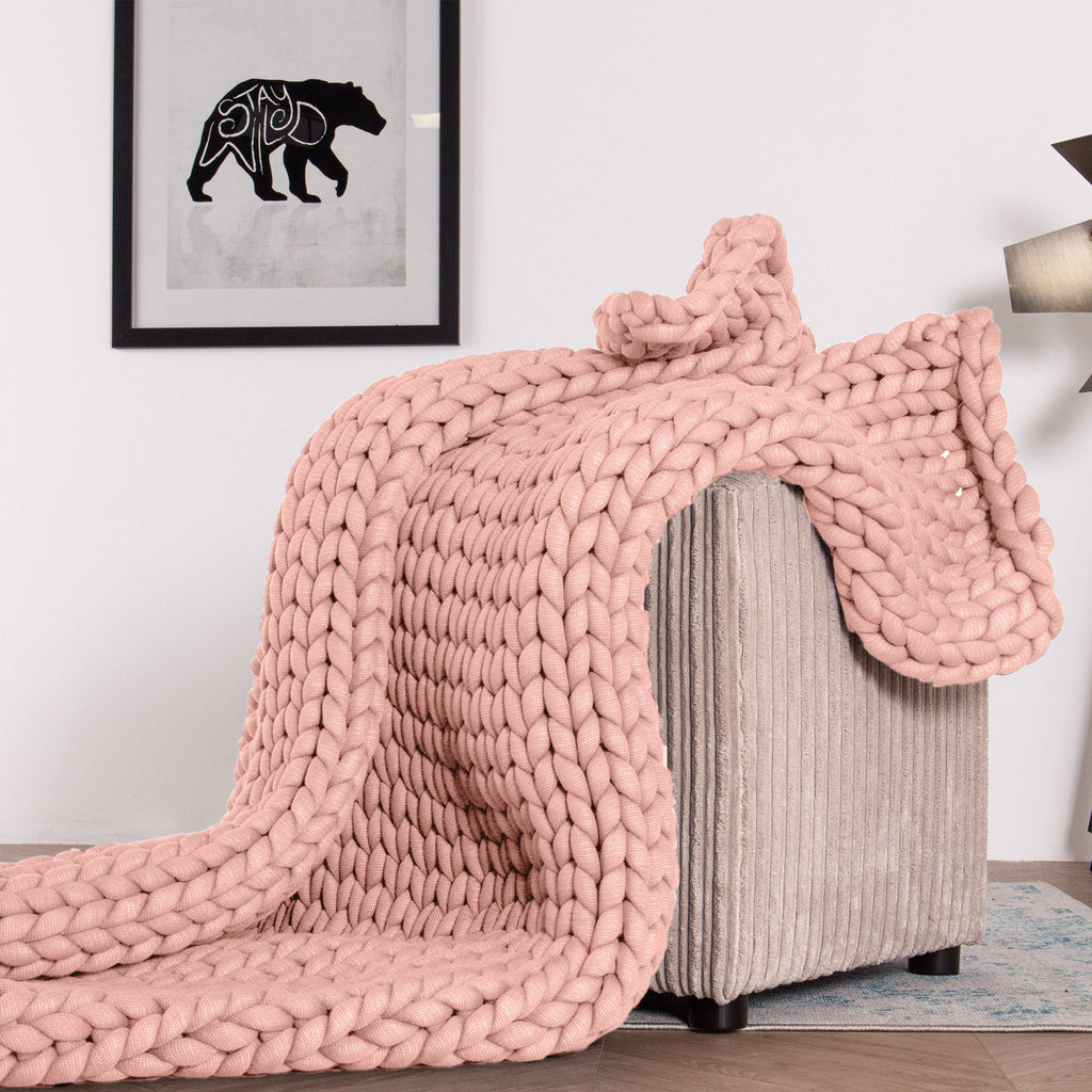 Lounge Pug - Coperta Ponderata per Adulti - Calmante per l'ansia - Lavorazione a maglia grossa Rosa Antico - 5 KG 135 x 150 cm