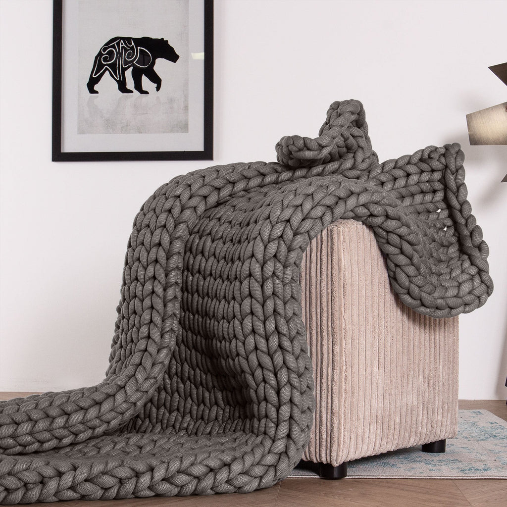 Lounge Pug - Coperta Ponderata per Adulti - Calmante per l'ansia - Lavorazione a maglia grossa Grigio - 5 KG 135 x 150 cm