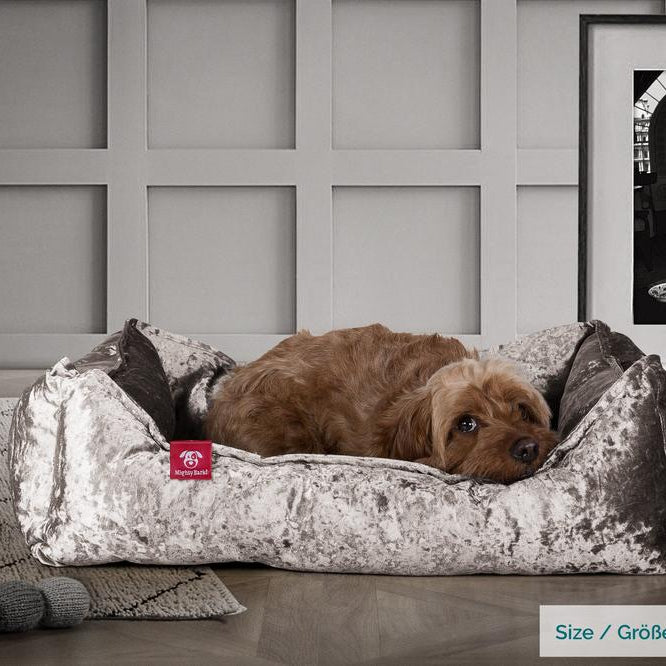 "Il Nido Da Mighty-Bark" - Letto Per Cani, Ortopedico, Memory Foam | Cani divano | Cani letto | Cuscino Per Cani | Cani Lounge - Velluto Vintage Argento