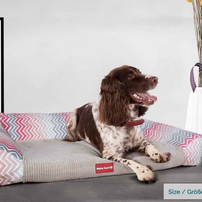 "Il Sofá Da Mighty-Bark" - Divani Per Cani, Ortopedico, Memory Foam | Cani Divano | Cani Letto | Cuscino Per Cani | Cani Lounge - Stampa Geometrica Chevron Rosa