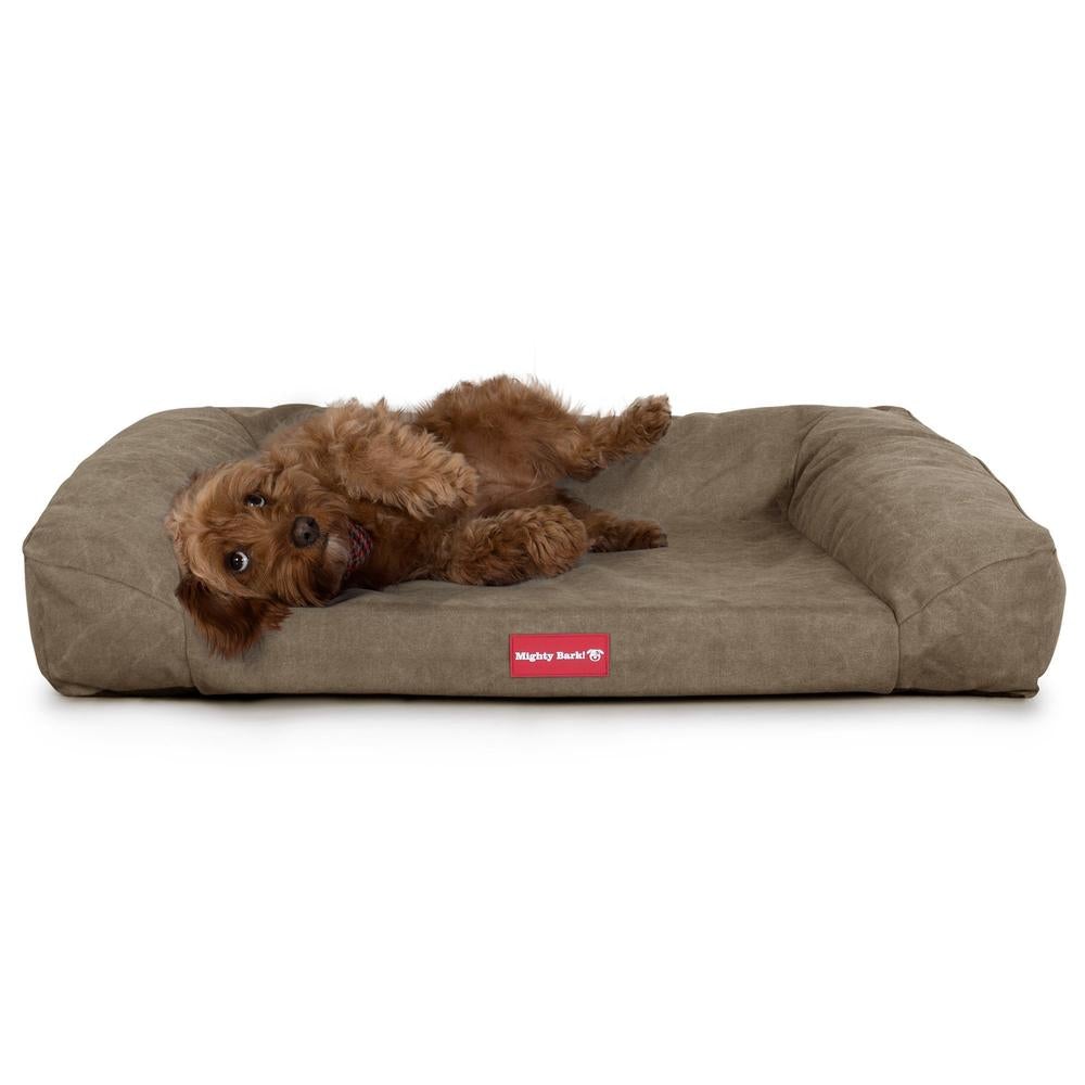 "Il Sofá Da Mighty-Bark" - Divani Per Cani, Ortopedico, Memory Foam | Cani Divano | Cani Letto | Cuscino Per Cani | Cani Lounge - Denim Effetto Consumato Terra