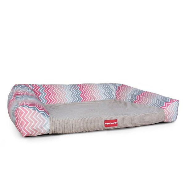 "Il Sofá Da Mighty-Bark" - Divani Per Cani, Ortopedico, Memory Foam | Cani Divano | Cani Letto | Cuscino Per Cani | Cani Lounge - Stampa Geometrica Chevron Rosa