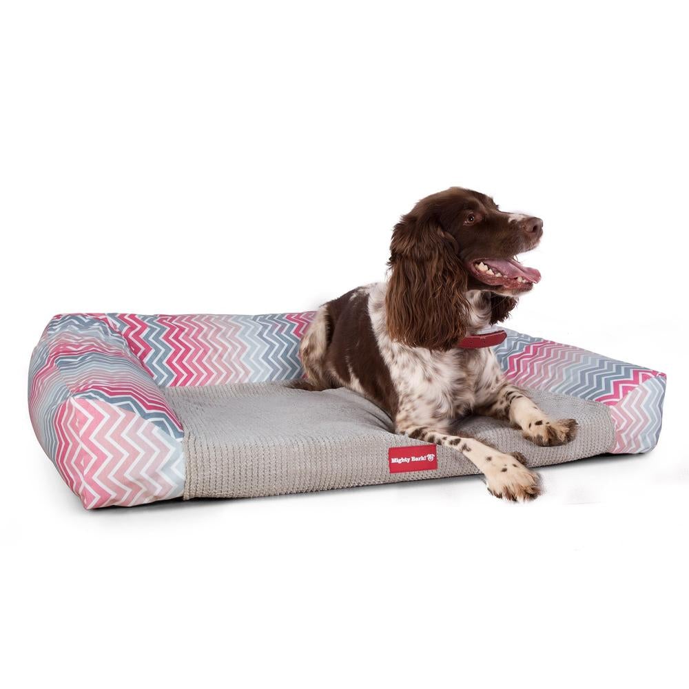 "Il Sofá Da Mighty-Bark" - Divani Per Cani, Ortopedico, Memory Foam | Cani Divano | Cani Letto | Cuscino Per Cani | Cani Lounge - Stampa Geometrica Chevron Rosa