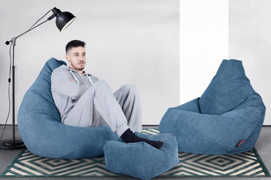 LOUNGE PUG - Poltrona Sacco Pouf 'Gioco' - Tessuto a Griglia - Egeo Blu