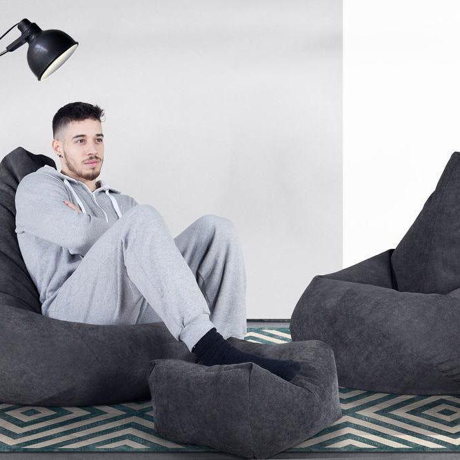 LOUNGE PUG - Poltrona Sacco Pouf 'Gioco' - Tessuto a Griglia - Grafite