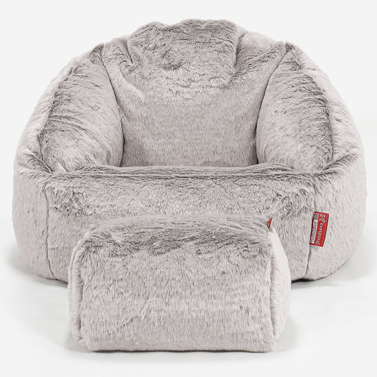 Poltrona a Sacco Bubble - Eco-pelliccia di Coniglio Grigio Chiaro 02