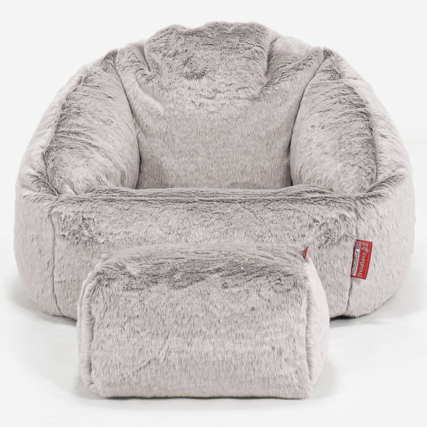 Poltrona a Sacco Bubble - Eco-pelliccia di Coniglio Grigio Chiaro 01