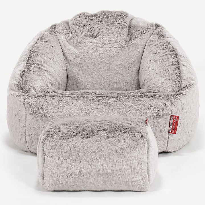 Poltrona a Sacco Bubble - Eco-pelliccia di Coniglio Grigio Chiaro 02
