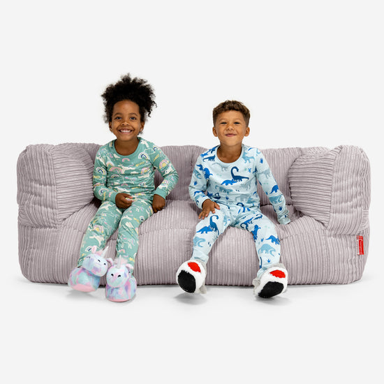 Albert Pouf Divano Gigante 2 posti per Bambini 3-14 anni - Velluto a Coste Alluminio Argento 01