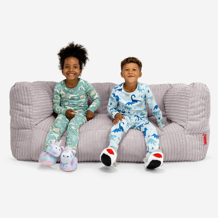 Albert Pouf Divano Gigante 2 posti per Bambini 3-14 anni - Velluto a Coste Alluminio Argento 01