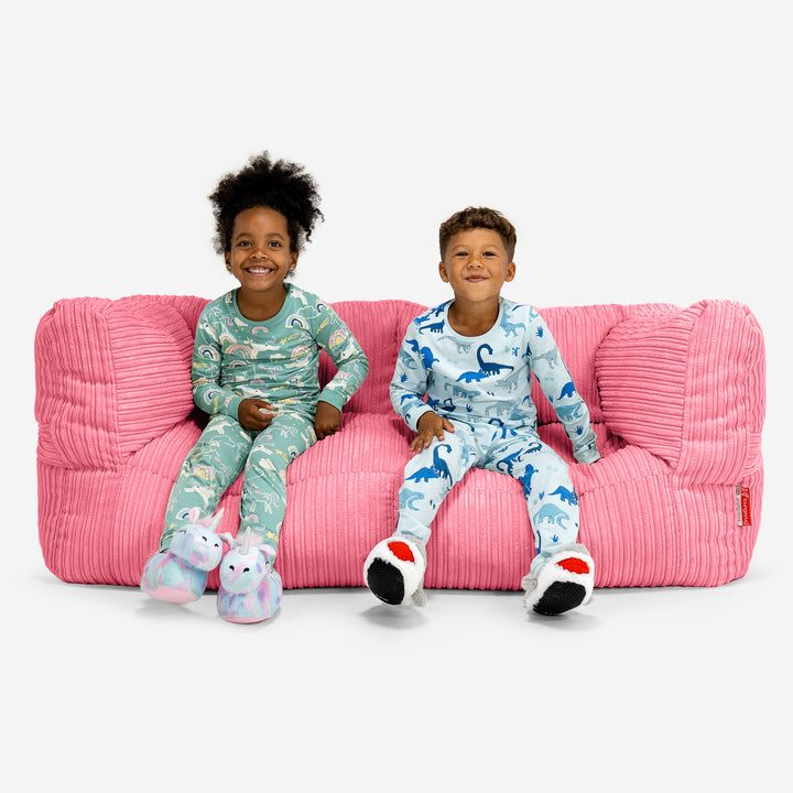 Albert Pouf Divano Gigante 2 posti per Bambini 3-14 anni - Velluto a Coste Corallo 01