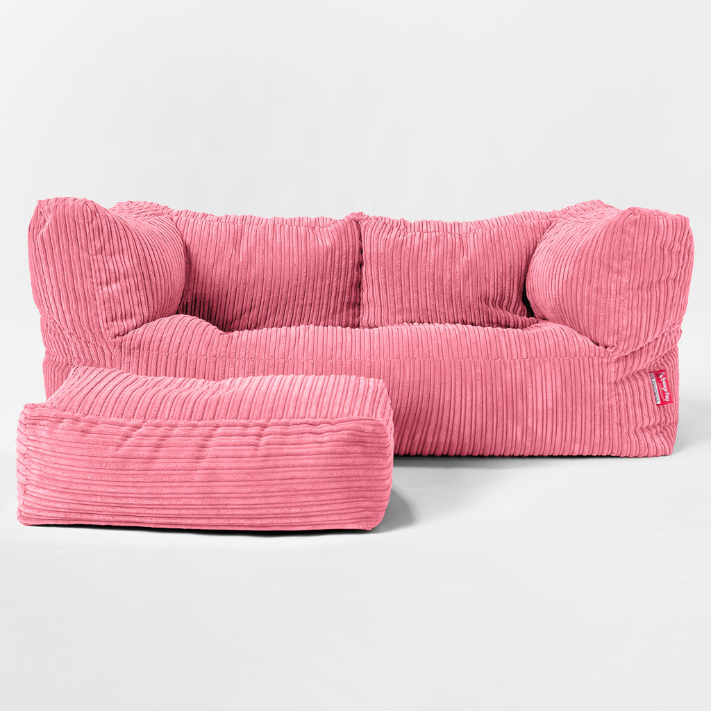 Albert Pouf Divano Gigante 2 posti per Bambini 2-14 anni - Corda Classica Corallo 02