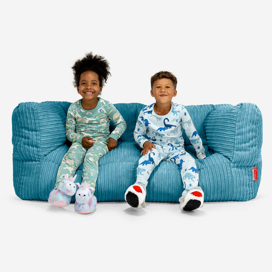 Albert Pouf Divano Gigante 2 posti per Bambini 3-14 anni - Velluto a Coste Egeo Blu 01