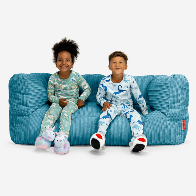 Albert Pouf Divano Gigante 2 posti per Bambini 3-14 anni - Velluto a Coste Egeo Blu 01
